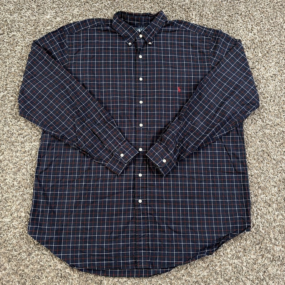 Ralph Lauren Button-Down Oxford Shirt Blue Red White Green Plaid Pony Logo 2XLT